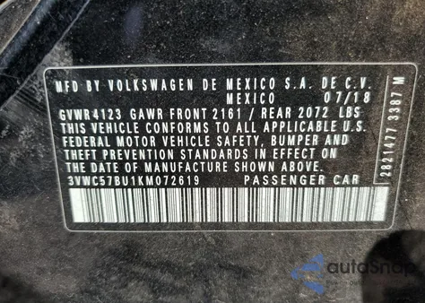 2019 Volkswagen Jetta S из США, поврежденный, VIN 3VWC57BU1KM072619